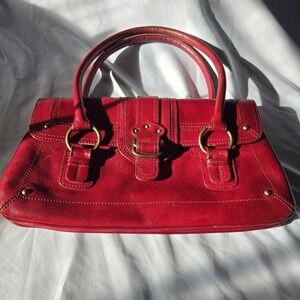 Vintage NORDSTROM Cherry Red Leather East West Tote Shoulder Bag Purse Handbag